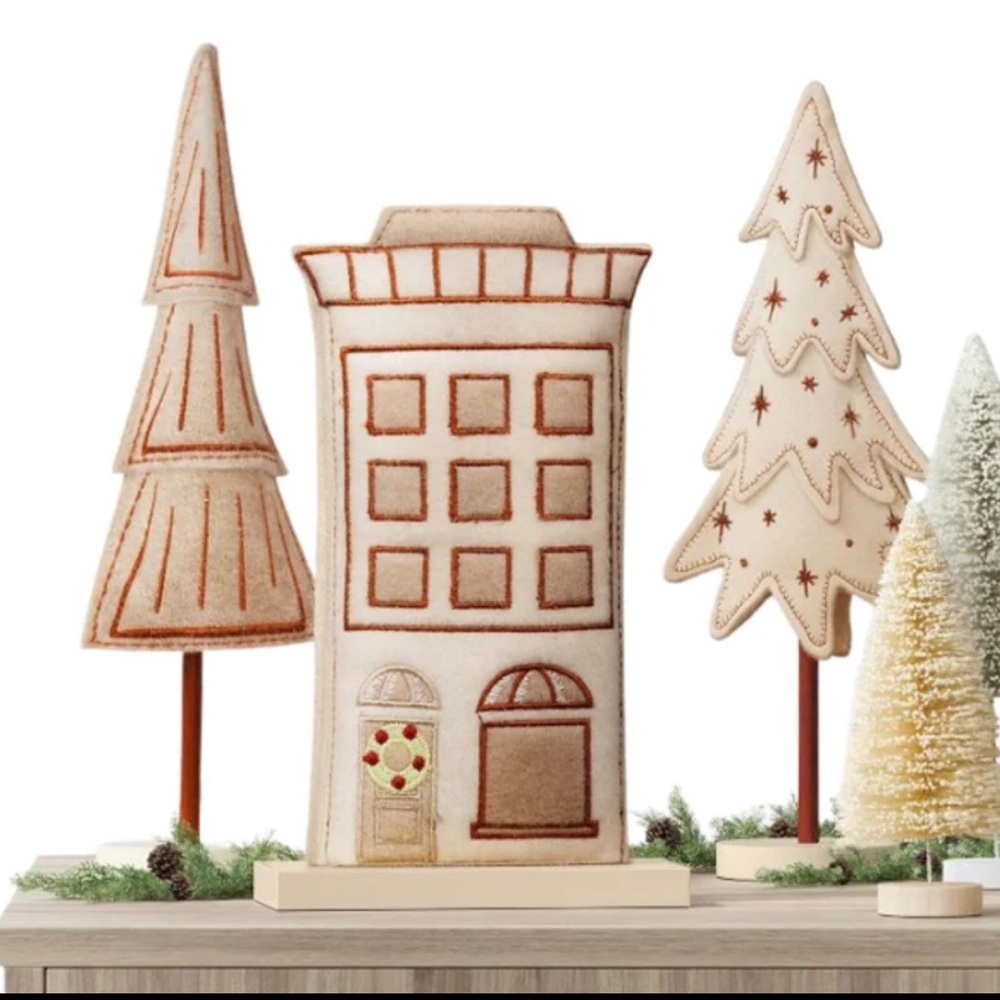 Fabric Christmas Village Building with Fabric Christmas Trees - Beige Wonershop